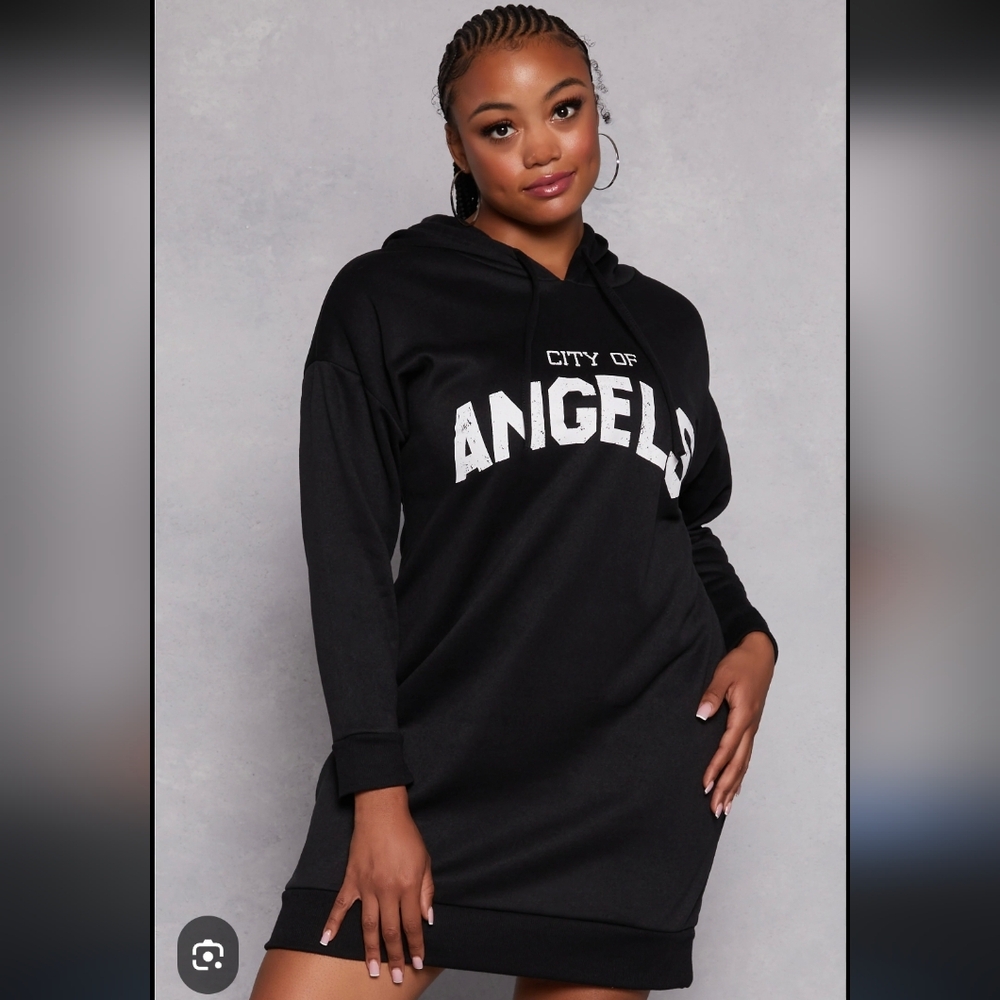 Plus Size City of Angels Hoodie Dress black